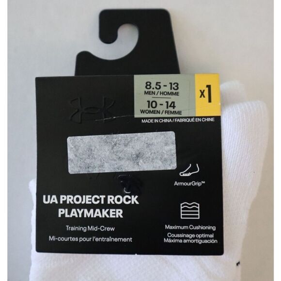 Under Armour Mens 8.5-13 Women 10-14 White Project Rock Playmaker Mid-Crew Socks - Picture 5 of 7